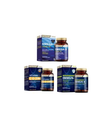 Nutraxin Omega 3 +coq-10 (coenzyme) 60 Capsules + Vitamin Max (c d zinc) 60 Tablets + Immun-s 60 Tablets