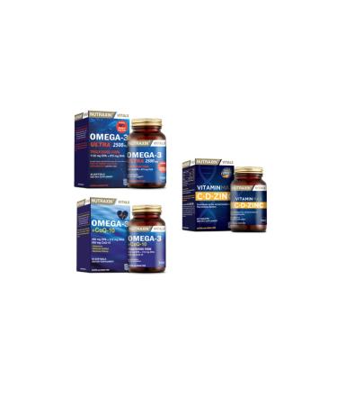 Nutraxin Omega 3 Ultra 2500 Mg 30 Capsules + omega 3 + coq-10 (coenzyme) 60 Capsules + vitamin Max (c d zinc) 60 Tablets