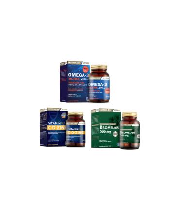Nutraxin Omega 3 Ultra 2500 Mg Fish Oil 30 Capsules + Vitamin Max (c d zinc) 60 Tablets + Bromelain 60 Capsules
