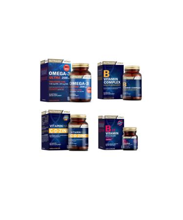 Nutraxin Omega 3 Ultra 2500 Mg Fish Oil 30 Capsules + Vitamin Max (c d zinc) + Vitamin B Complex + Vitamin B12