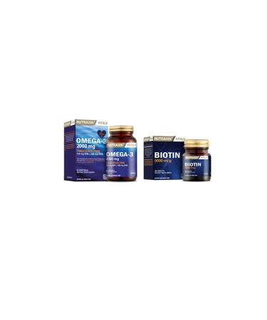 Nutraxin Omega 3 Fish Oil 2000 Mg 60 Softgels + Biotin 5000 Mcg 30 Tablets