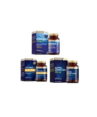 Nutraxin Omega 3 + coq-10 (coenzyme) 60 Capsules + Vitamin Max (c d zinc) 60 Tablets + alpha Lipoic Acid 60 Tablets