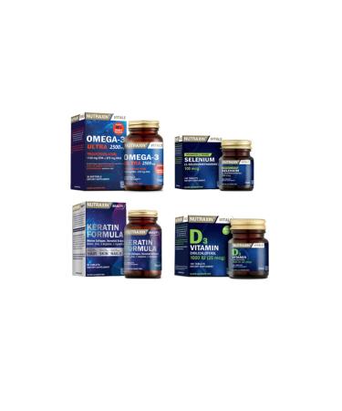 Nutraxin Omega 3 Ultra 2500 Mg 30 Capsules + Selenium 100 Tablets + Keratin Formula 60 Tablets + Vitamin D3 120 Tablets