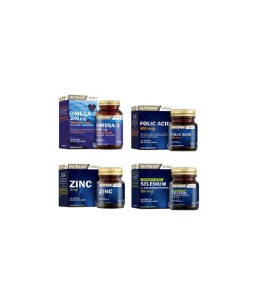 Nutraxin Omega 3 Fish Oil 2000 Mg 60 Capsules + Selenium 100 Tablets + Folic Acid 100 Tablets + Zinc 100 Tablets