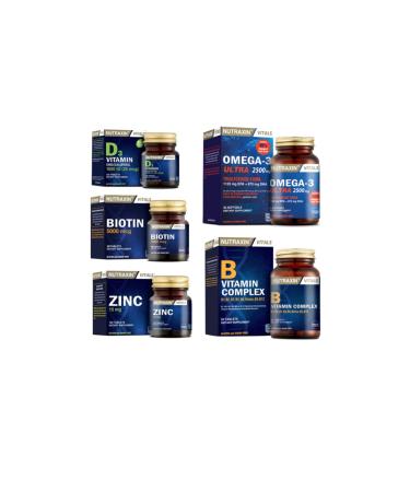 Nutraxin Omega 3 Ultra 2500 Mg Fish Oil 30 Capsules + Biotin + Zinc + Vitamin D3 + Vitamin B 60 Tablets
