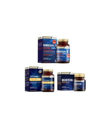 Nutraxin Omega 3 Ultra 2500 Mg 30 Capsules + Vitamin Max (c d zinc) 60 Tablets + Biotin 5000 Mcg 30 Tablets
