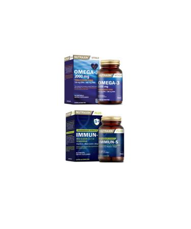 Nutraxin Omega 3 2000 Mg 60 Capsules + 1.3 - 1.6 Beta-glucan Containing Supplementary Food Immun-s 60 Tablets