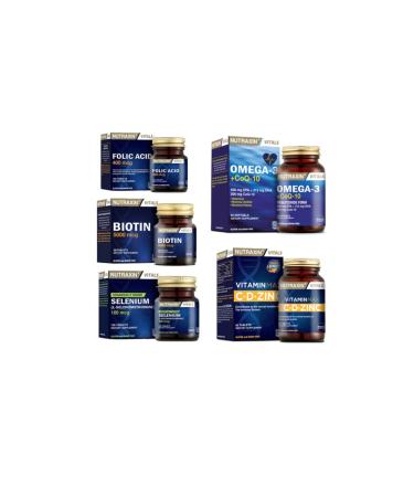 Nutraxin Omega 3 + coq-10 (coenzyme) 60 Capsules + folic acid + Selenium + biotin + vitamin Max (c d zinc)