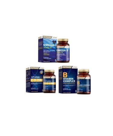 Nutraxin Omega 3 +coq-10 (coenzyme) 60 Capsules + Vitamin Max (c d zinc)60 Tablets + Vitamin B 60 Tablets