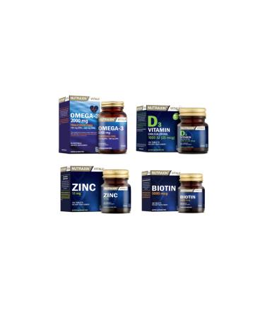 Nutraxin Omega 3 Fish Oil 2000 Mg 60 Capsules + Biotin 30 Tablets + Vitamin D3 120 Tablets + Zinc 100 Tablets