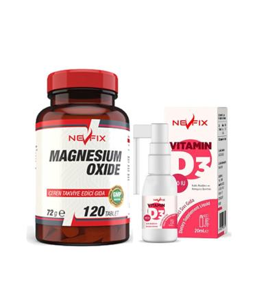 Nevfix Magnesium Oxide Magnesium 250 Mg 120 Tablets & Vitamin D3 400 20 Ml Spray