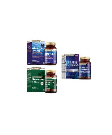 Nutraxin Omega 3 Fish Oil 2000 Mg 60 Capsules + Bromelain 60 Capsules + Keratin Formula 60 Tablets