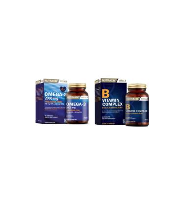 Nutraxin Omega 3 Fish Oil 2000 Mg 60 Capsules + Vitamin B Containing B1 B2 B3 B5 B6 B12 and Biotin 60 Tablets