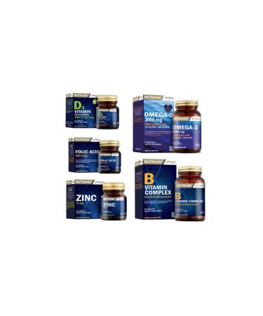 Nutraxin Omega 3 Fish Oil 2000 Mg 60 Capsules + Folic Acid + Zinc + Vitamin D3 + Vitamin B 60 Tablets