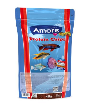 AMORE Elite Protein Pro Chips Malawi Cichlid 420 Gr Immune Protect Omega-3 Crisps Gum Bag Fish Food