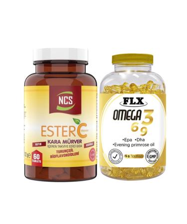 Ncs Ester Vitamin C 1000 Mg Black Elderberry 60 Tablets Vitamin C & Flx Omega 3-6-9 Fish Oil 90 Softgel
