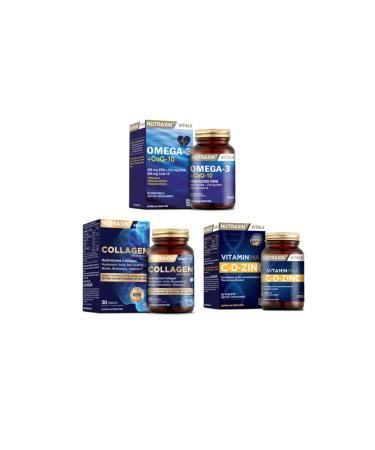 Nutraxin Omega 3 + coq-10 (coenzyme) 60 Capsules + Hydrolyzed Collagen 30 Tablets + Vitamin Max (c d zinc)60 Tablets