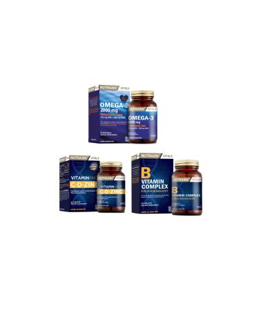 Nutraxin Omega 3 Fish Oil 2000 Mg 60 Capsules + Vitamin Max (c d zinc)60 Tablets + Vitamin B 60 Tablets