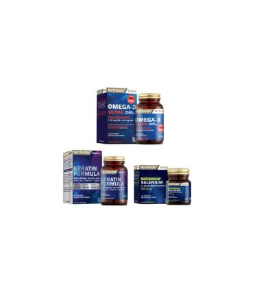 Nutraxin Omega 3 Ultra 2500 Mg Fish Oil 30 Capsules + Selenium 100 Mcg 100 Tablets + Keratin Formula 60 Tablets