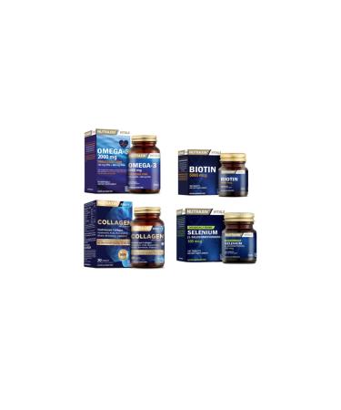 Nutraxin Omega 3 2000 Mg 60 Capsules + Hydrolyzed Collagen 30 Tablets + Biotin 30 Tablets + Selenium 100 Tablets