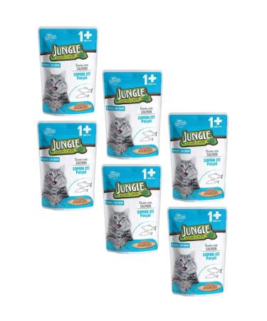 Jungle Pouch Cat Food with Salmon and Gravy Sauce 100 gr X 6 Pieces