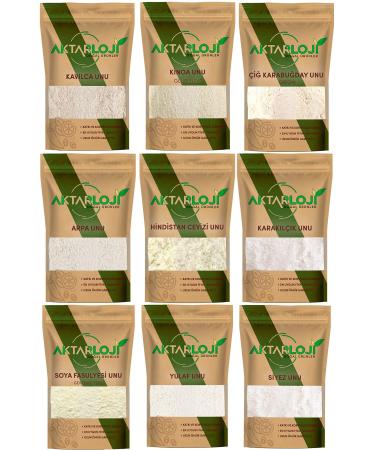 900 gr flour package with 9 pieces Oatmeal Buckwheat Quinoa Carob Soybean Coconut Barley Einkorn