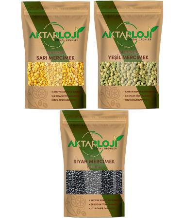 Aktarloji 3-Pack Gluten-Free 250 gr Beluga Lentils + 250 gr Yellow Lentils + 250 gr Green Lentils
