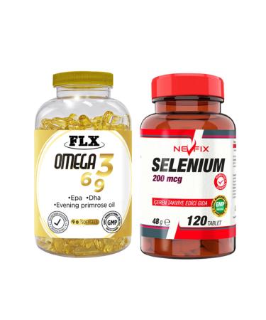 FLX Omega 3-6-9 Fish Oil 90 Softgel & Nevfix Selenium 200 Mcg 120 Tablets