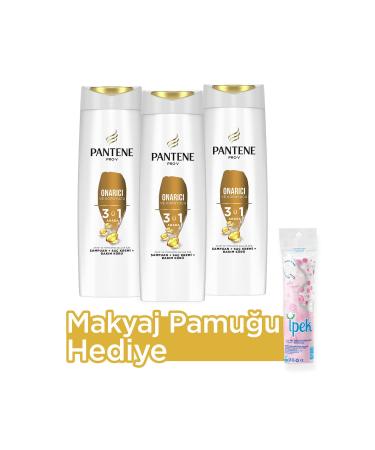 Pantene 3 in 1 Shampoo Cream Care Treatment Repair Protector 400 ml X 3 Make-up Cotton