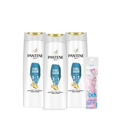 Pantene 3 in 1 Shampoo and Conditioner Basic Care 400 ml X 3 Make-up Cotton