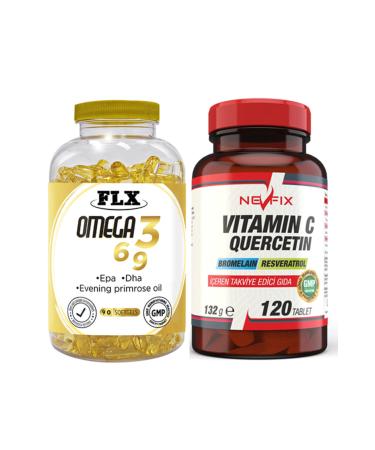 FLX Omega 3-6-9 Fish Oil 90 Softgel And Nevfix Vitamin C Quercetin Bromelain 120 Tablets