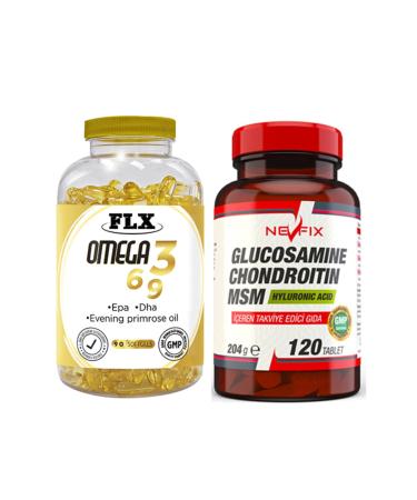 FLX Omega 3-6-9 Fish Oil 90 Softgel & Nevfix Glucosamine Chondroitin Msm 120 Tablets
