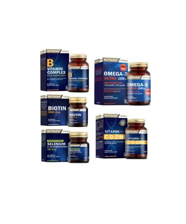 Nutraxin Omega 3 Ultra 2500mg Fish Oil 30 Capsules+selenium+biotin+vitamin Max(c d zinc)+b Vitamin Complex