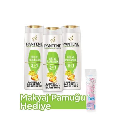 Pantene 3 in 1 Shampoo Cream Care Cure Power and Shine 400 ml X 3 Make-up Cotton