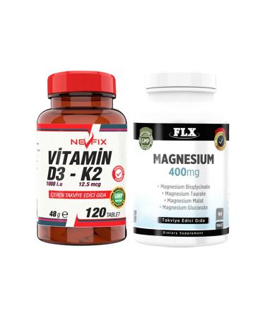 FLX Magnesium Malate 90 Tablets & Nevfix Vitamin D3-k2 120 Tablets