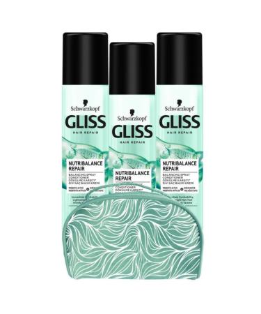 Gliss Nutribalance Liquid Hair Conditioner 200 Ml X3 Pieces + Makeup Bag