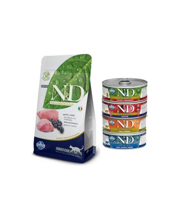 N & D Grain Free Lamb & Blueberry Cat Food 1.5 Kg + 4 Mixed Canned Food