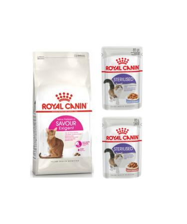 Royal Canin Savour Exigent Selective Cat Dry Food 2 kg + 2 Sterilised Neutered Cat Wet Food 85 gr
