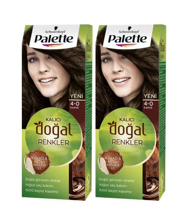 Schwarzkopf 2-Palette Natural 4-0 Amber Brown - Hair Dye Oil Care Permanent Natural Colors