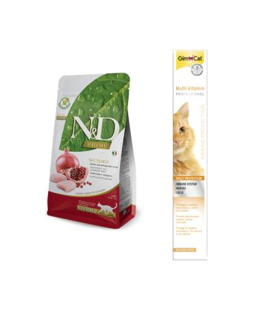 N & D Nd Grain-Free Sterilized Adult Cat Food 1.5 Kg + Gimcat Multi Vitamin Cat Paste 100gr
