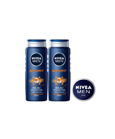 NIVEA Shower Gel Sports 500 Ml X 2 Pieces + Men Cream 30 Ml