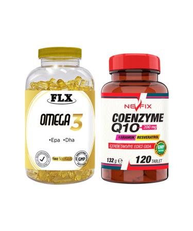 FLX Omega 3 Fish Oil 180 Softgel & Nevfix Coenzyme Q10 Coenzyme Resveratrol Q10 Barberry 120 Tablets