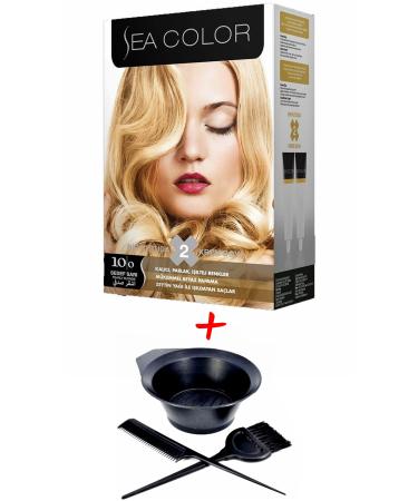 Sea Color Cream Hair Dye 10.0 Pearl Yellow 2 Tube Set + Coloring Kit