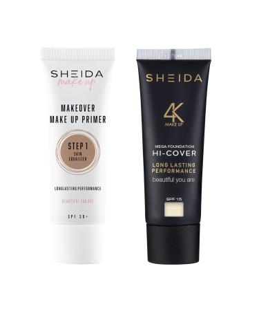 Sheida Make Up Primer Spf 30 Cream Foundation (10) Duo Set - Makeup Base and Cream Foundation