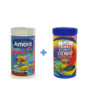 AMORE Cichlid Mix Granules and Malawi Cichlid Colour 2x1000ml Aquarium Fish Food