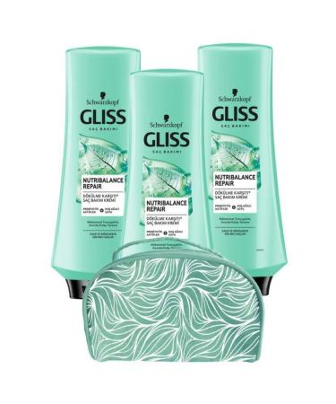 Gliss Nutribalance Hair Conditioner 360 Ml X3 Pieces + Makeup Bag