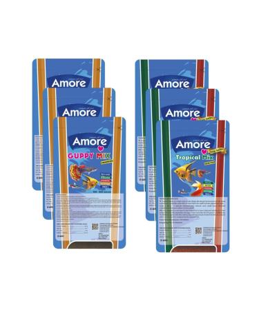 AMORE Guppy Mix Granules 3x45 Gr Bag + Tropical Mix Selection 3x45 Gr Aquarium Fish Food