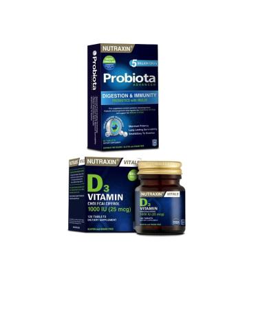 Nutraxin Probiota Probiotic Support 60 Tablets + Vitamin D3 120 Tablets - D3 1000 Iu