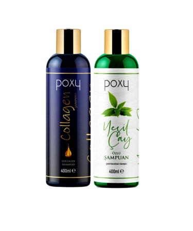 Poxy Collagen/ Biotin Shampoo 400 ml & Green Tea Extract Shampoo for Fine Hair 400 ml