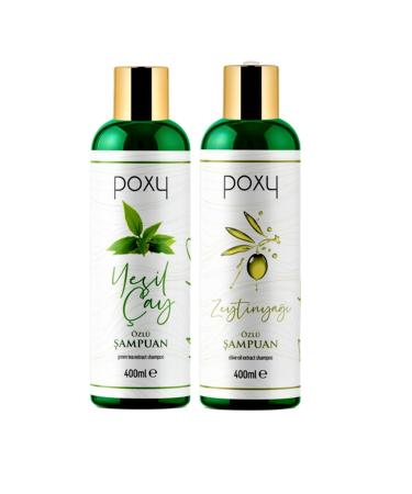 Poxy Fine Hair Green Tea Essence Shampoo 400 ml & Olive Oil Essence Shampoo 400 ml